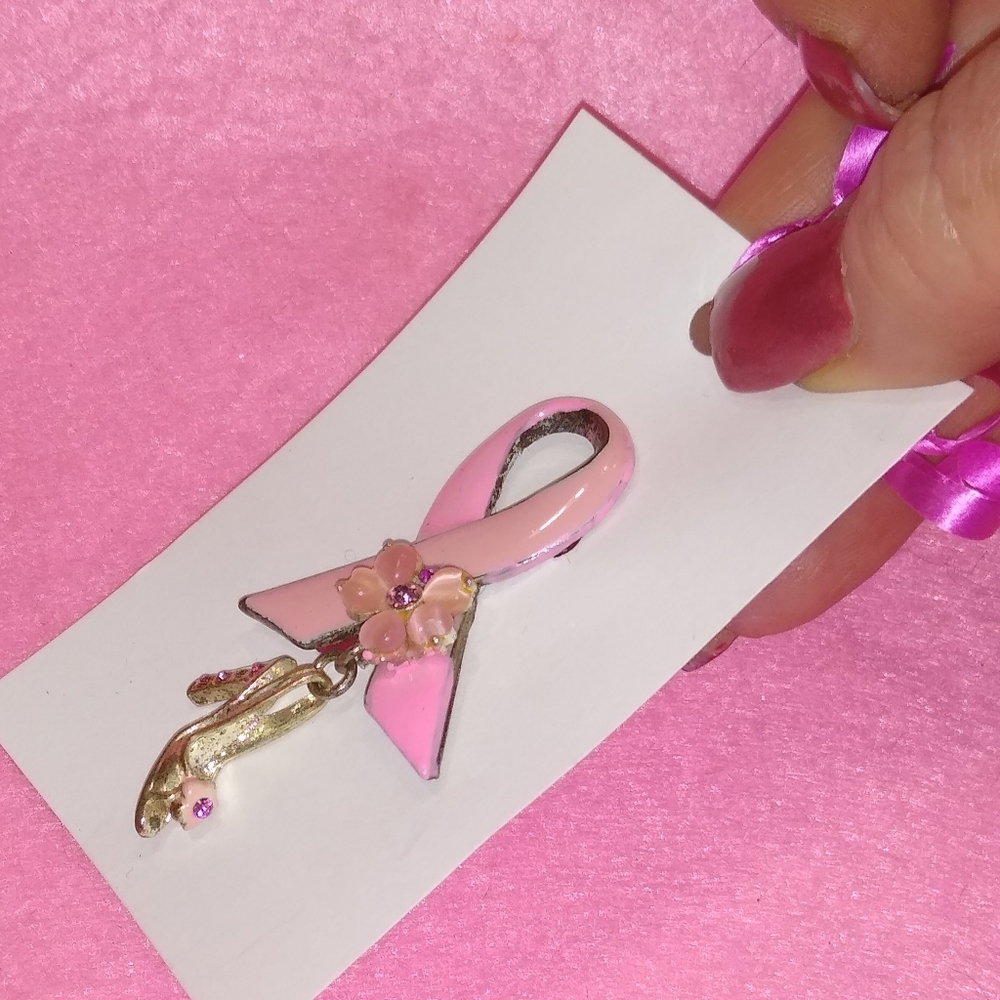 Avon Pink Awareness Ribbon & Crystal Sandal Brooch Modified (clone listing) - Picture 4 of 16